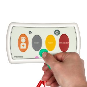 this image shows the front of the call point with a person operating the i-button feature